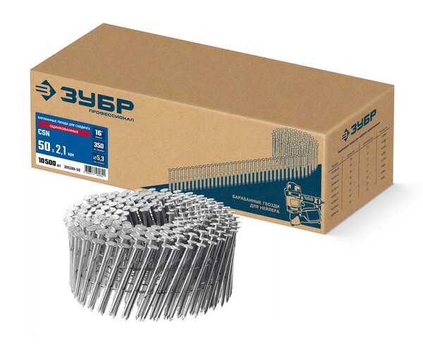Гвозди барабанные для сайдинга оцинкованные ЗУБР CSN 50 х 2.1 мм 10500 шт  305386-50 