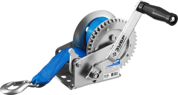 Лебедка ручная барабаннаяЗубр Профессионал тяговая ленточная 0.5т, 8м 43115-0.5