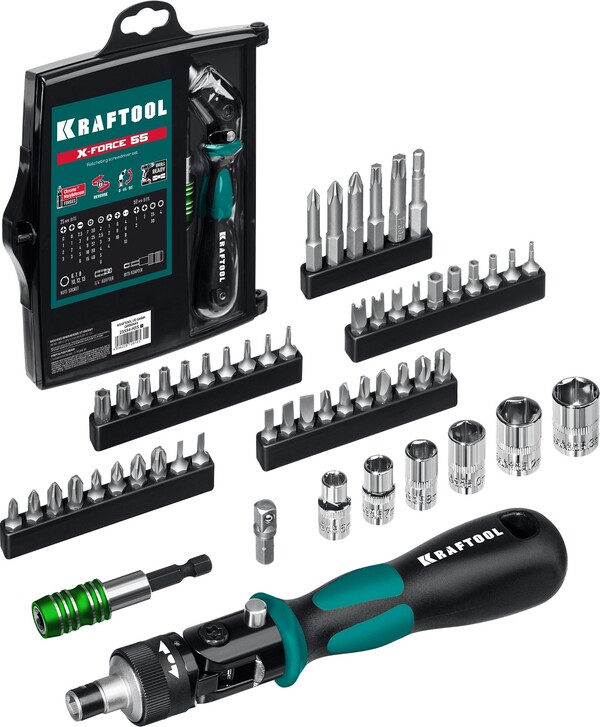 Отвертка реверсивная Kraftool Expert-55 с насадками 55 предм. 25554-H55_z01