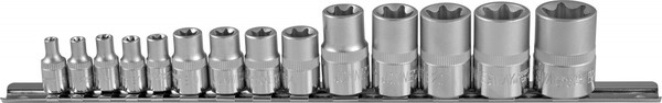 Набор головок торцевых JONNESWAY 1/4", 3/8", 1/2"DR, внешний TORX®, на держателе, Е4-E24, 14 предметов S06H414S