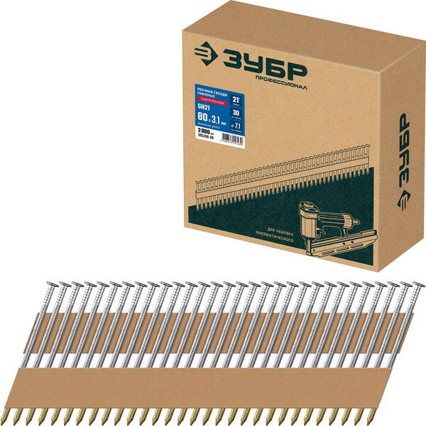 Гвозди УБР SN21 80 х 3.1 мм, реечные рифленые оцинкованные, 2010 шт  305396-80 
