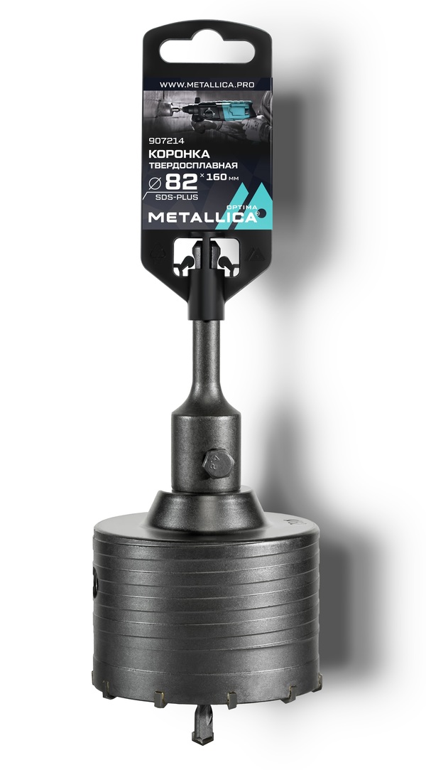 Коронка твердосплавная SDS-plus METALLICA Optima 82*160/100мм, h=50мм, М22,0х2,0 мм, с адаптером 907214