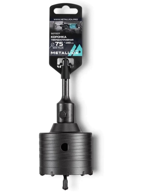 Коронка твердосплавная SDS-plus METALLICA Optima 75*160/100мм, h=50мм, М22,0х2,0 мм, с адаптером 907207