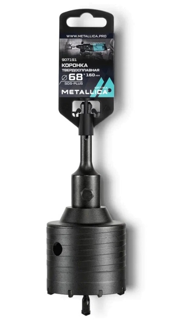Коронка твердосплавная SDS-plus METALLICA Optima 68*160/100мм, h=50мм, М22,0х2,0 мм, с адаптером 907191