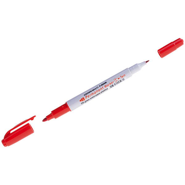 Маркер Crown перманентный двухсторонний красный MultiMarkerTwin 2мм/1мм P-800Wк