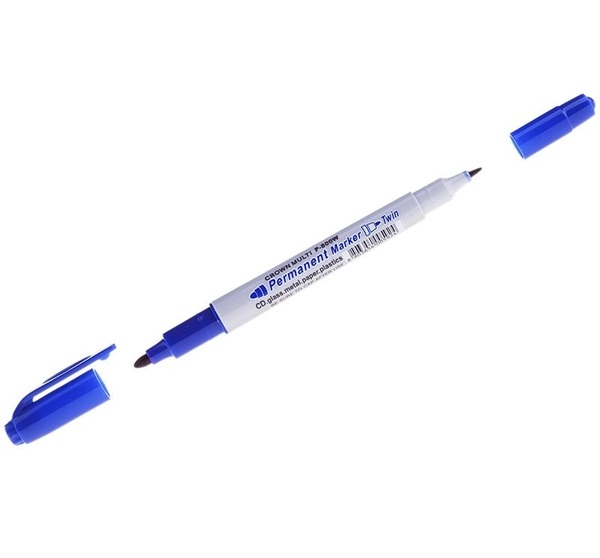 Маркер Crown перманентный двухсторонний синий MultiMarkerTwin 2мм/1мм P-800Wс