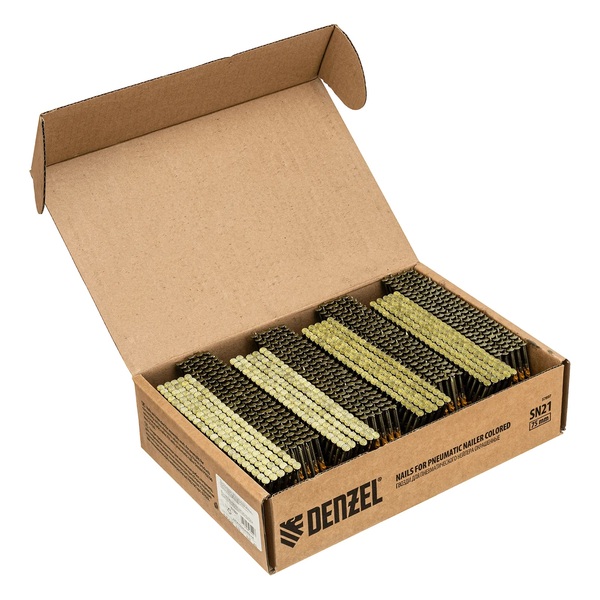 Гвозди Denzel для пневматического нейлера  крашен.  SN21 75мм* 3,05мм 2000шт 57697