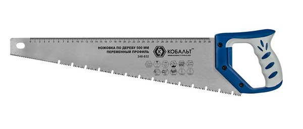 Ножовка по дереву КОБАЛЬТ 500мм, шаг 3.5мм  7 TPI , закаленные зубья, 3D-заточка 248-832