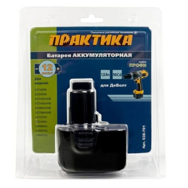 Аккумулятор Практика 12В 1.5Ач NiCd  для DeWalt  038-791