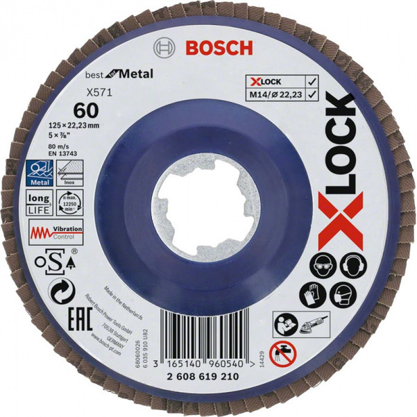 Круг лепестковый Bosch X-Lock 125мм G60  прямой  2608619210