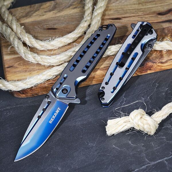 Нож Rexant Black Blue складной 12-4908-2