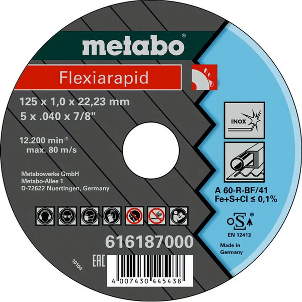 Круг отрезной по нержавеющей стали Metabo Flexiarapid 125*0,8*22,2мм 616209000