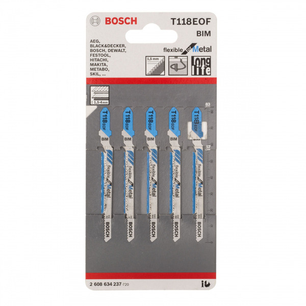 Пилки для лобзика Bosch Т118EOF  5шт  2608634237