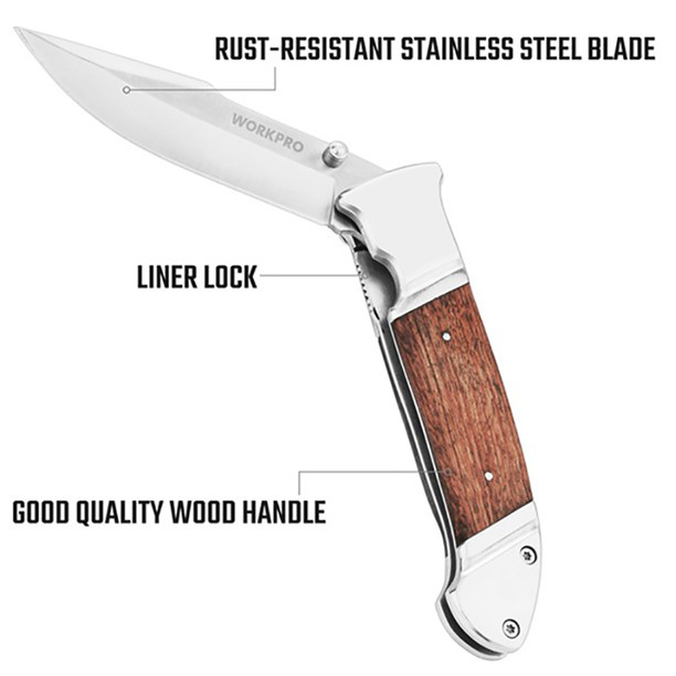 Нож WorkPro складной с деревянной рукояткой 115мм WP381001